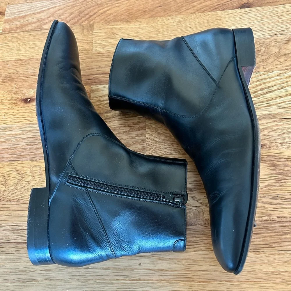 Men's A. Testoni Black Leather Side-Zip Ankle Boots size 9